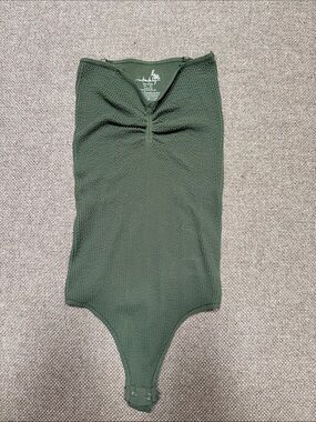 Free People Olive Green Ribbed Kids Bodysuit